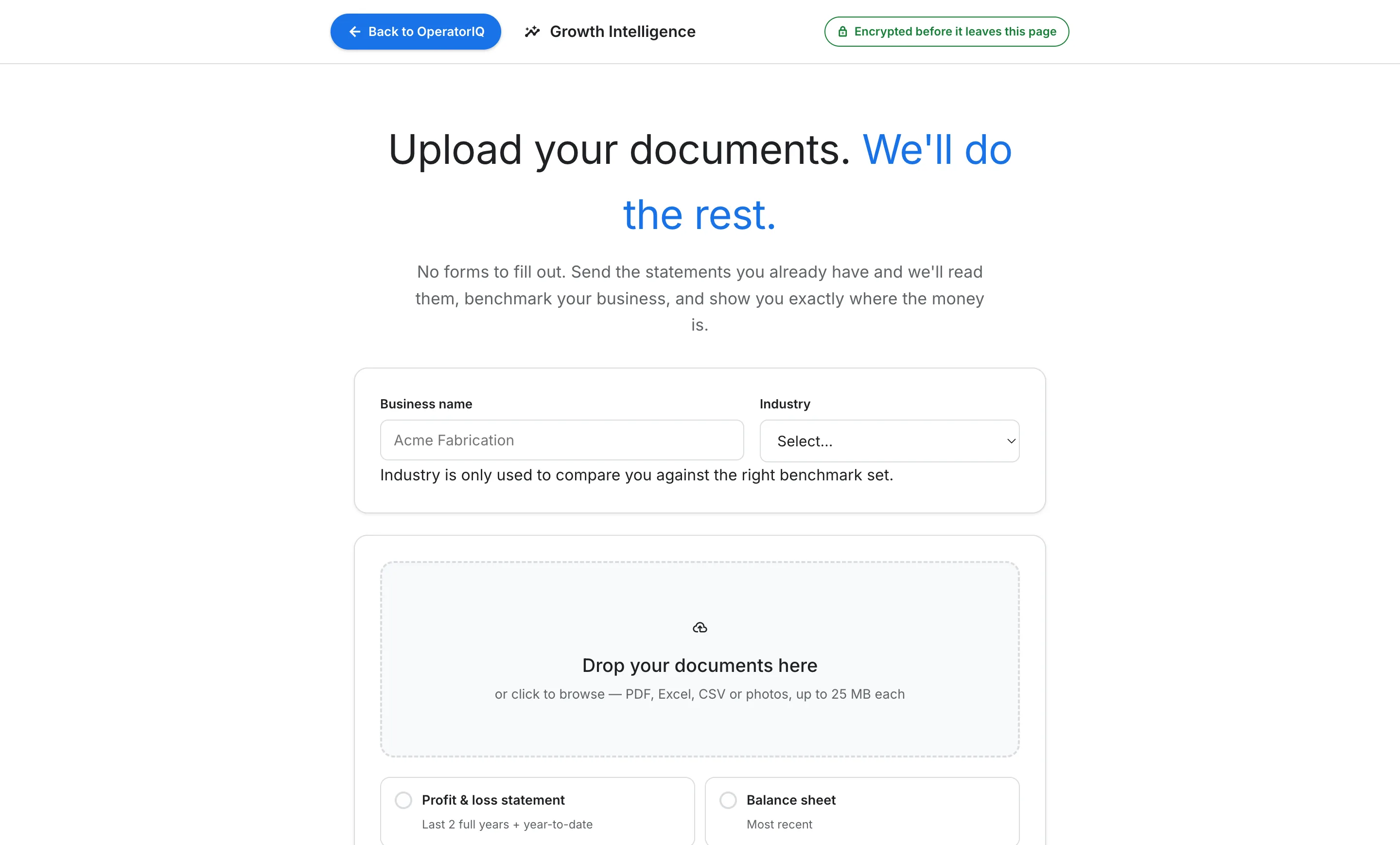 Growth Intelligence secure upload